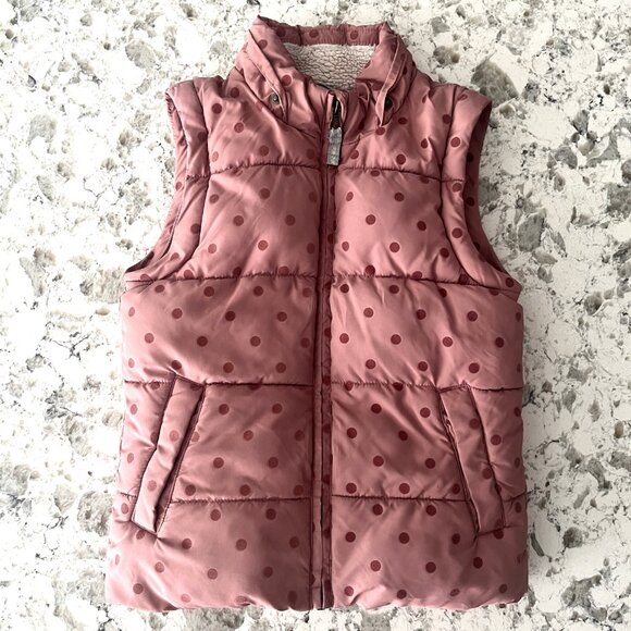 Boden convertible pink polka dot sherpa coat & vest sz 5-6 - Picture 3 of 11
